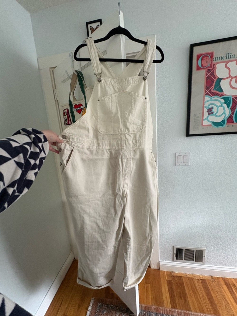 Old Navy ecru baggy leg overalls
